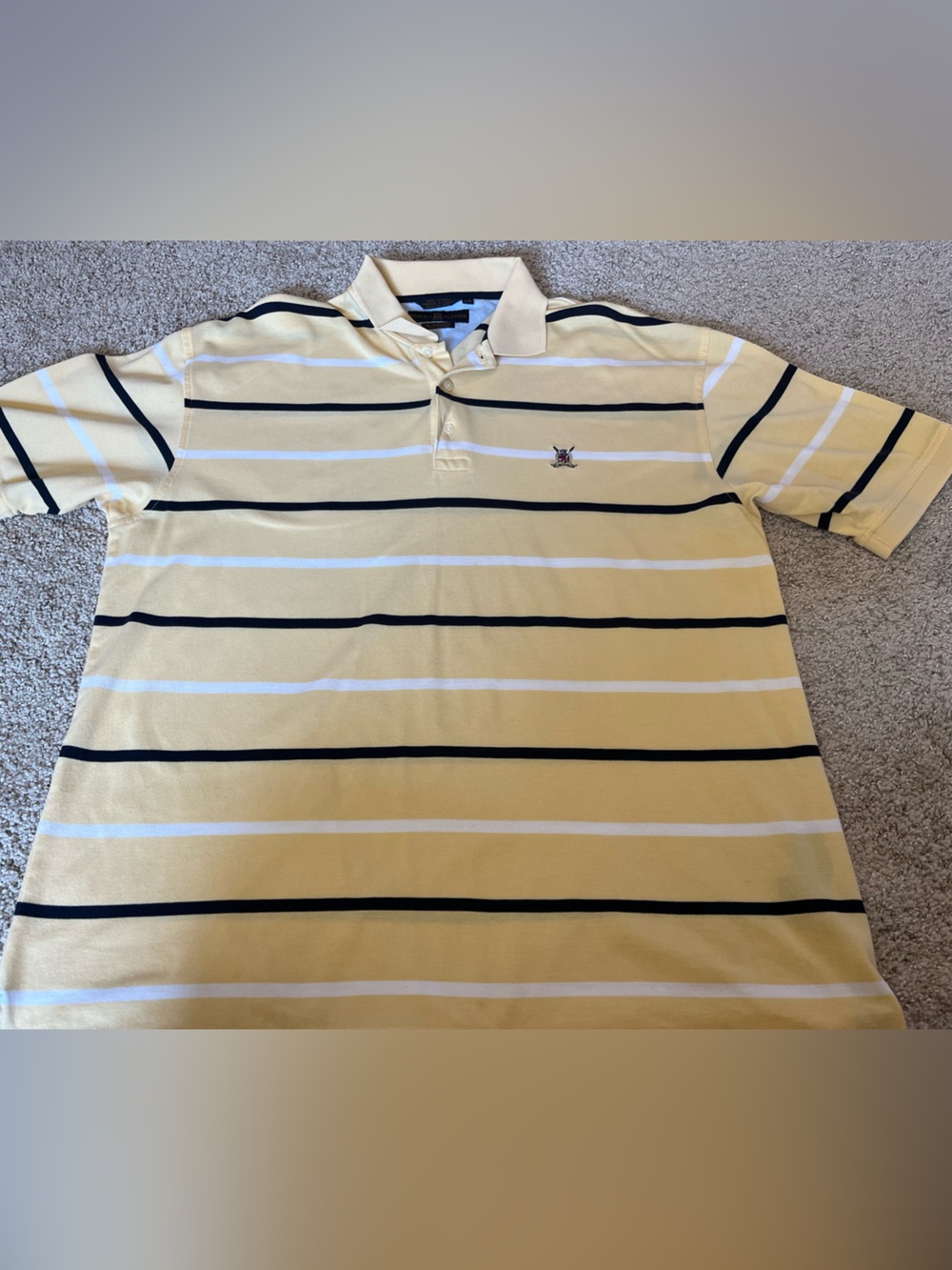 Tommy Hilfiger Golf Yellow Polo with Black and White Stripes vintage size large
